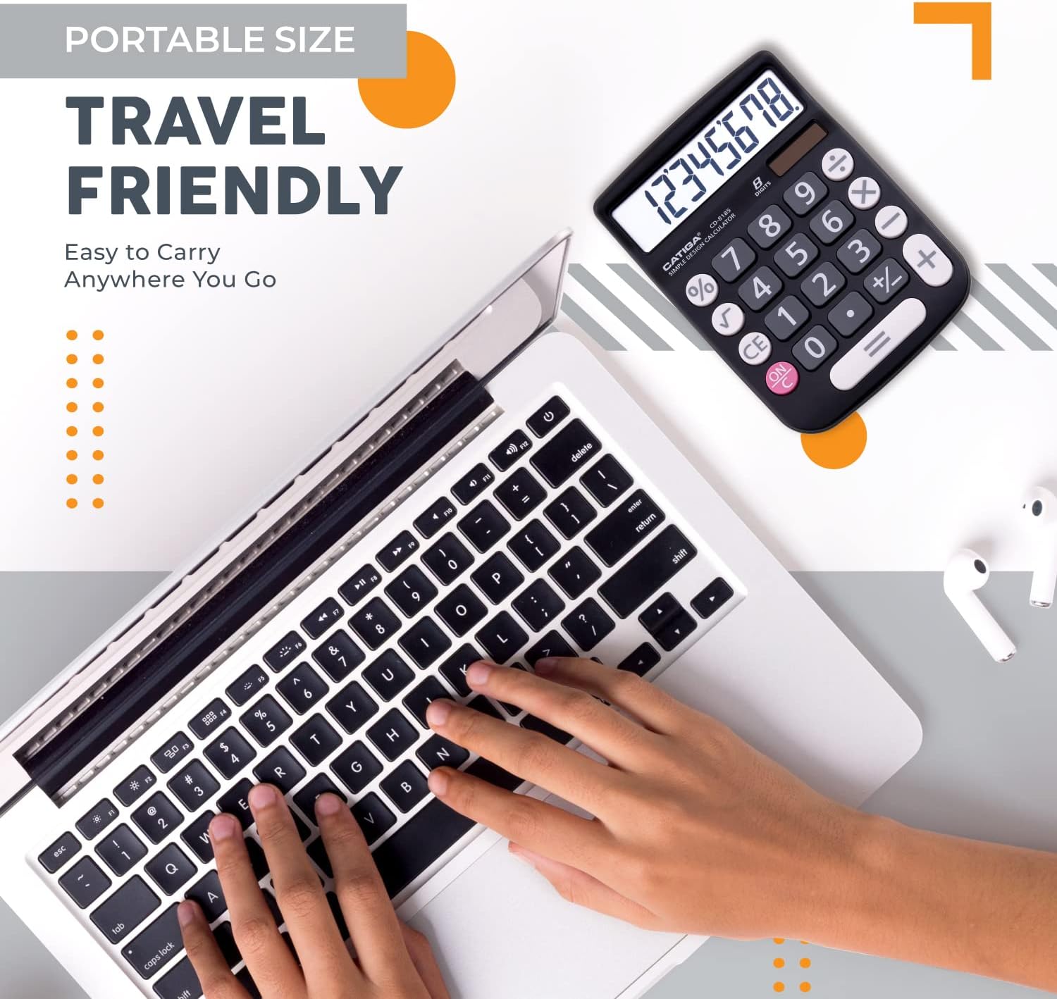 Thumbnail 5 de CATIGA Desktop Calculator 8 Digit with Solar Power and LCD Display – Large Buttons, Dual Power, 4-Function Desk Calculator