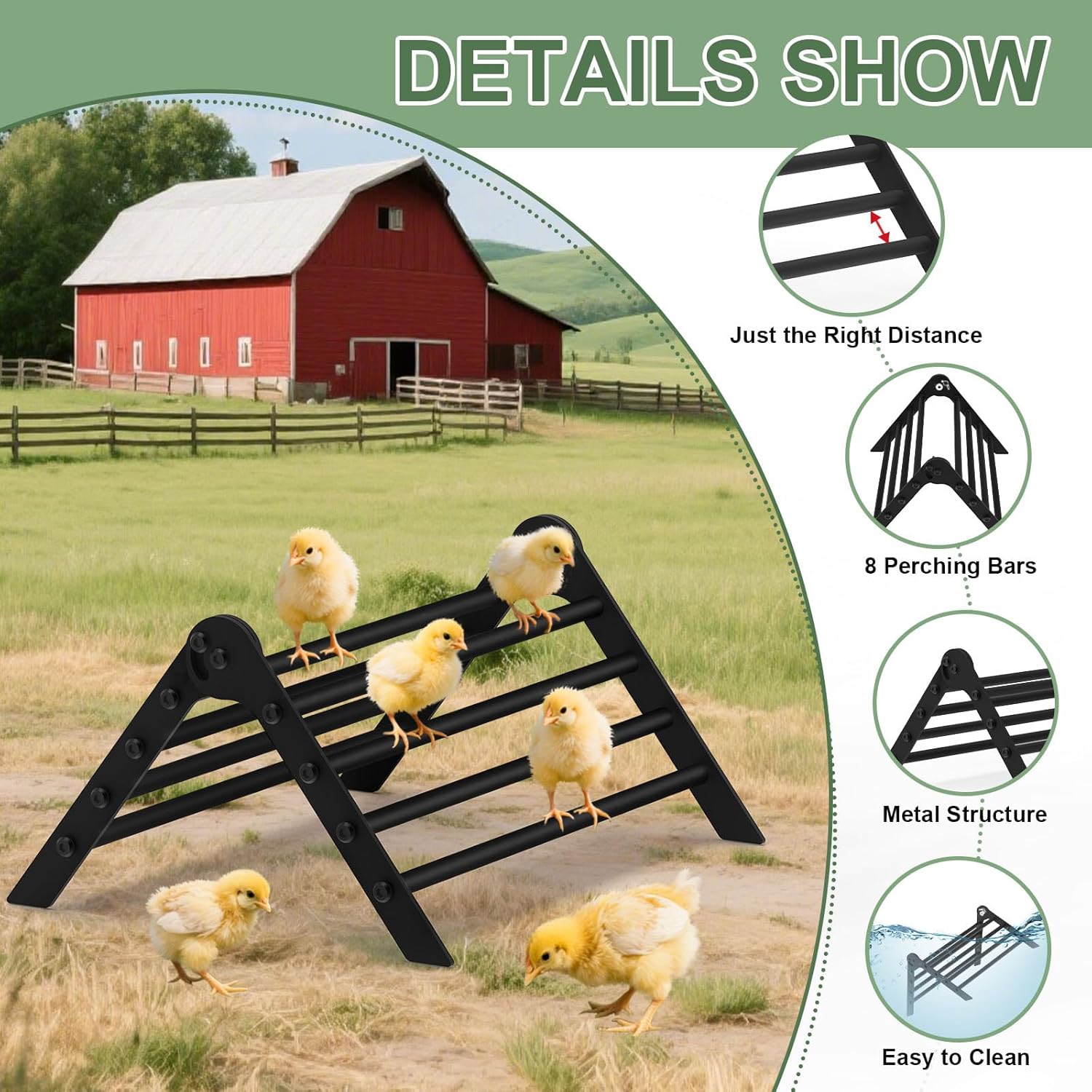 Detalle 2 de Giyiprpi Adjustable Metal Chicken Perch 8-roots ๐