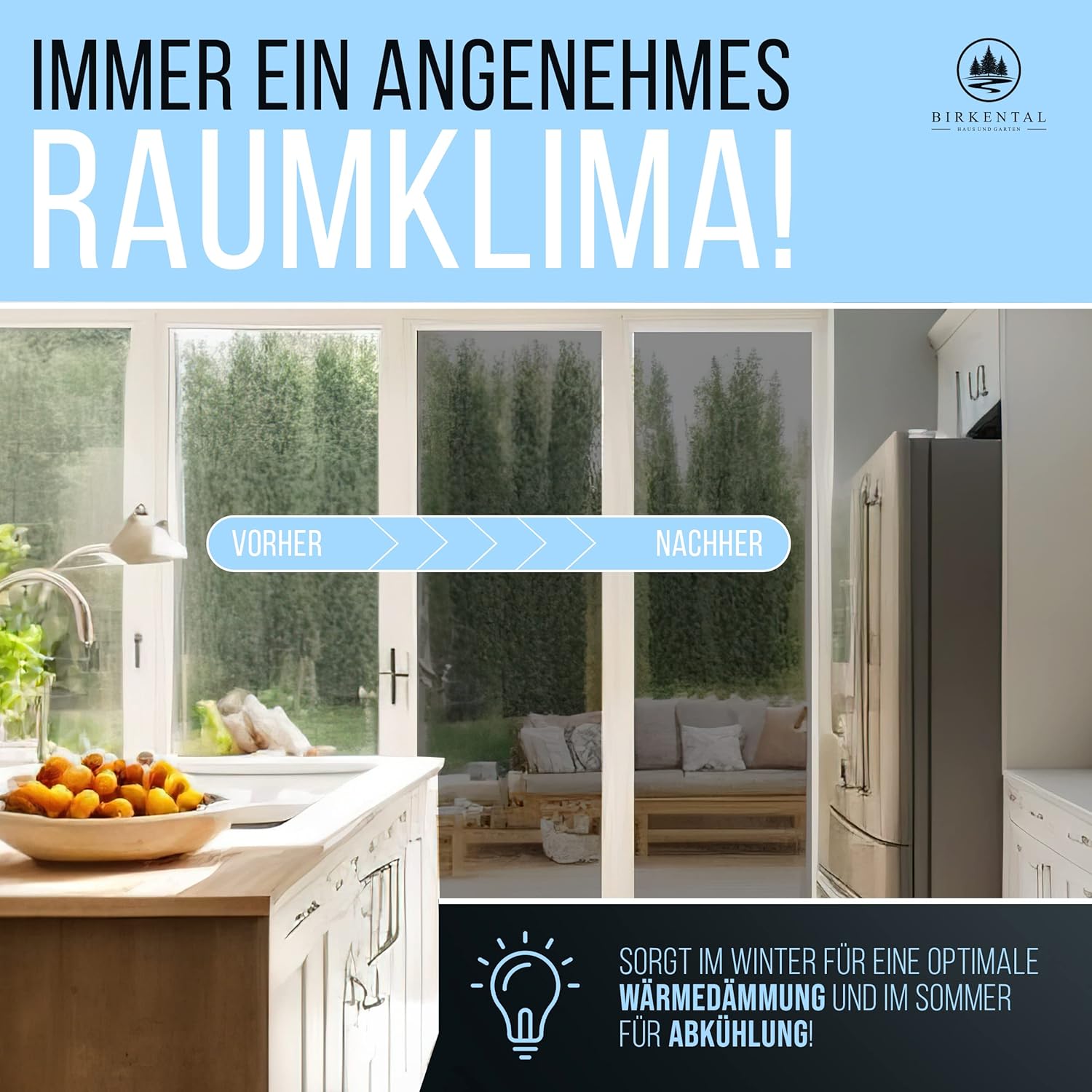 Thumbnail 1 de Birkental Sonnenschutzfolie für Fenster innen oder außen (Spiegelfolie, blickdicht, selbstklebend) 149 x 400 cm