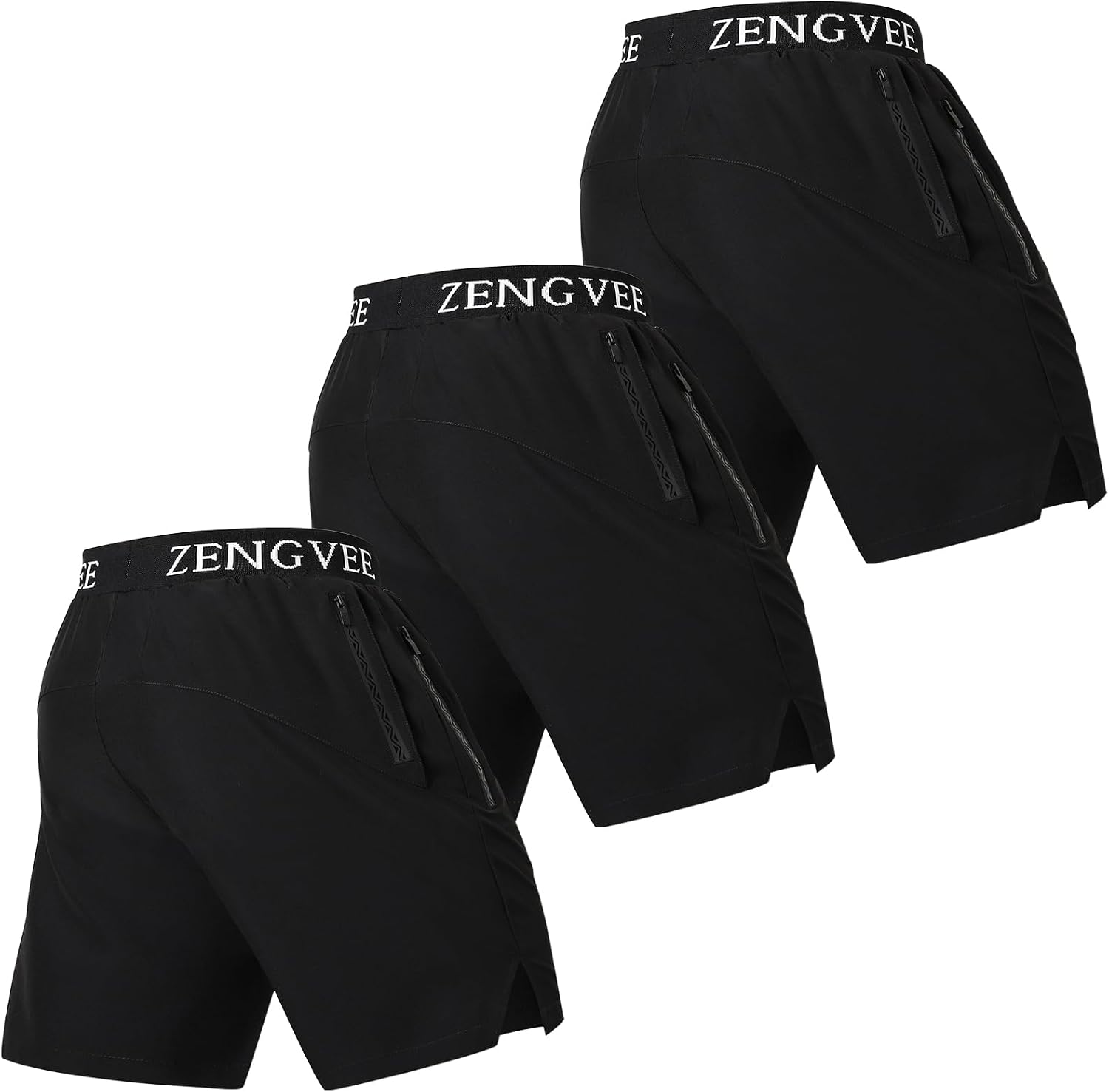 Detalle de Men’s Gym Running Shorts Athletic 1/3 Pack with Zip Pockets & Quick-Dry Fabric