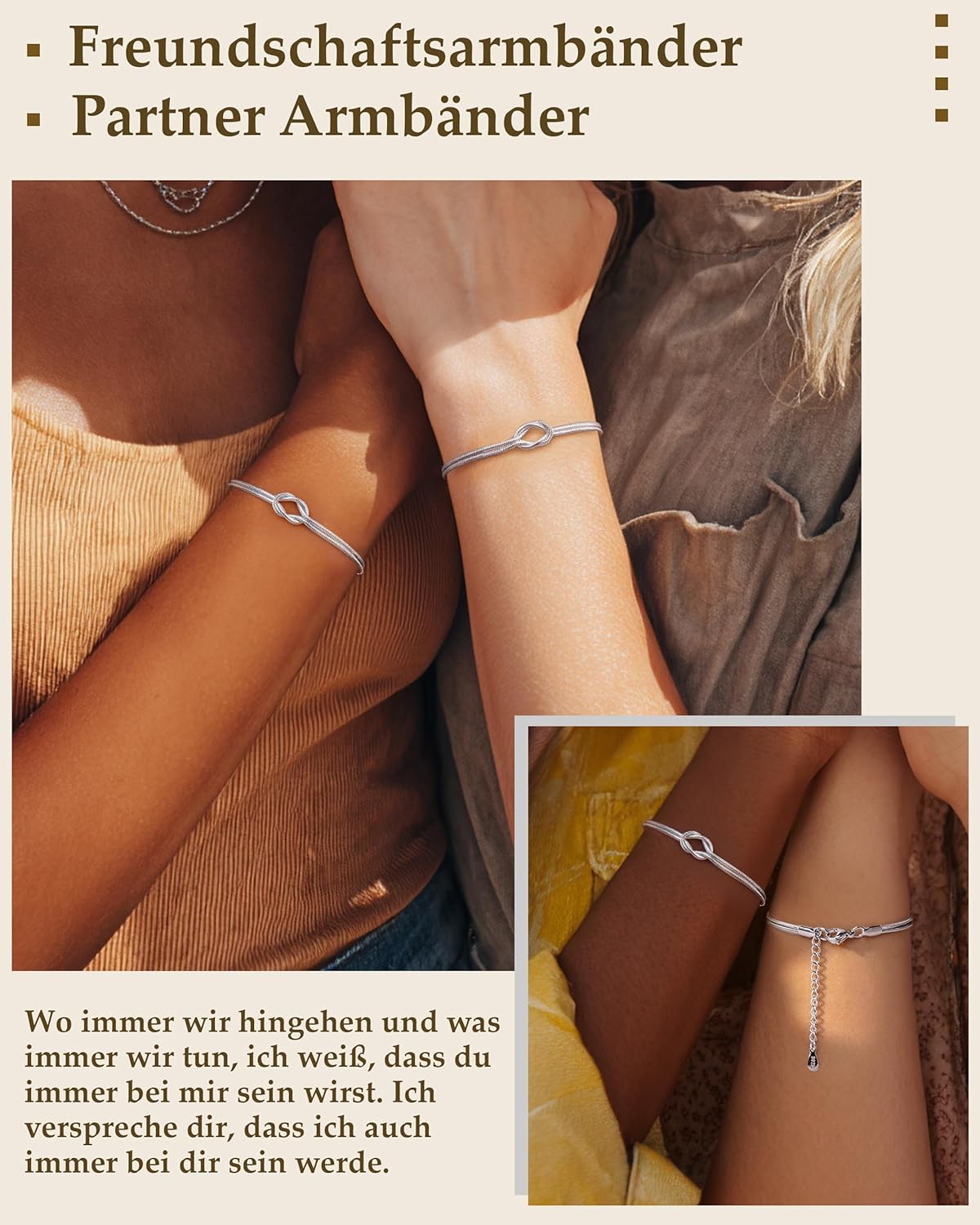 Thumbnail 2 de J.Fée 2er-Armband Damen Set (Silber 925 & 14K Knoten) – Partner-/Freundschaftsarmbänder