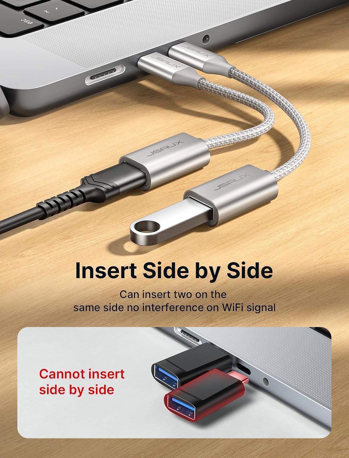 Detalle 2 de JSAUX CD0019 USB-C to USB 3.0 OTG Adapter, Silver, 2-Pack