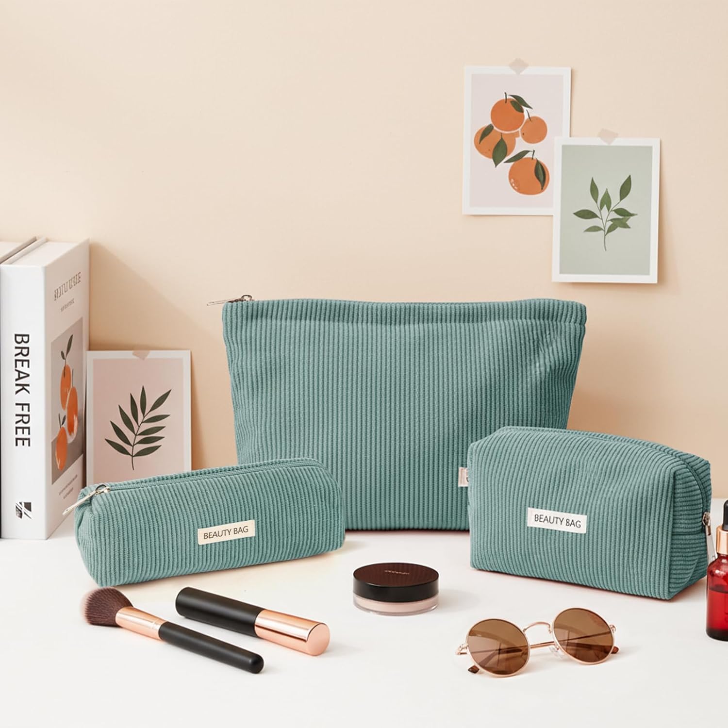 Thumbnail 6 de Kosmetiktasche Damen 3 Stück – Kulturtasche mit Reißverschluss, grün, 3 Größen (Klein, Mittel, Groß) für Reisen und Alltag