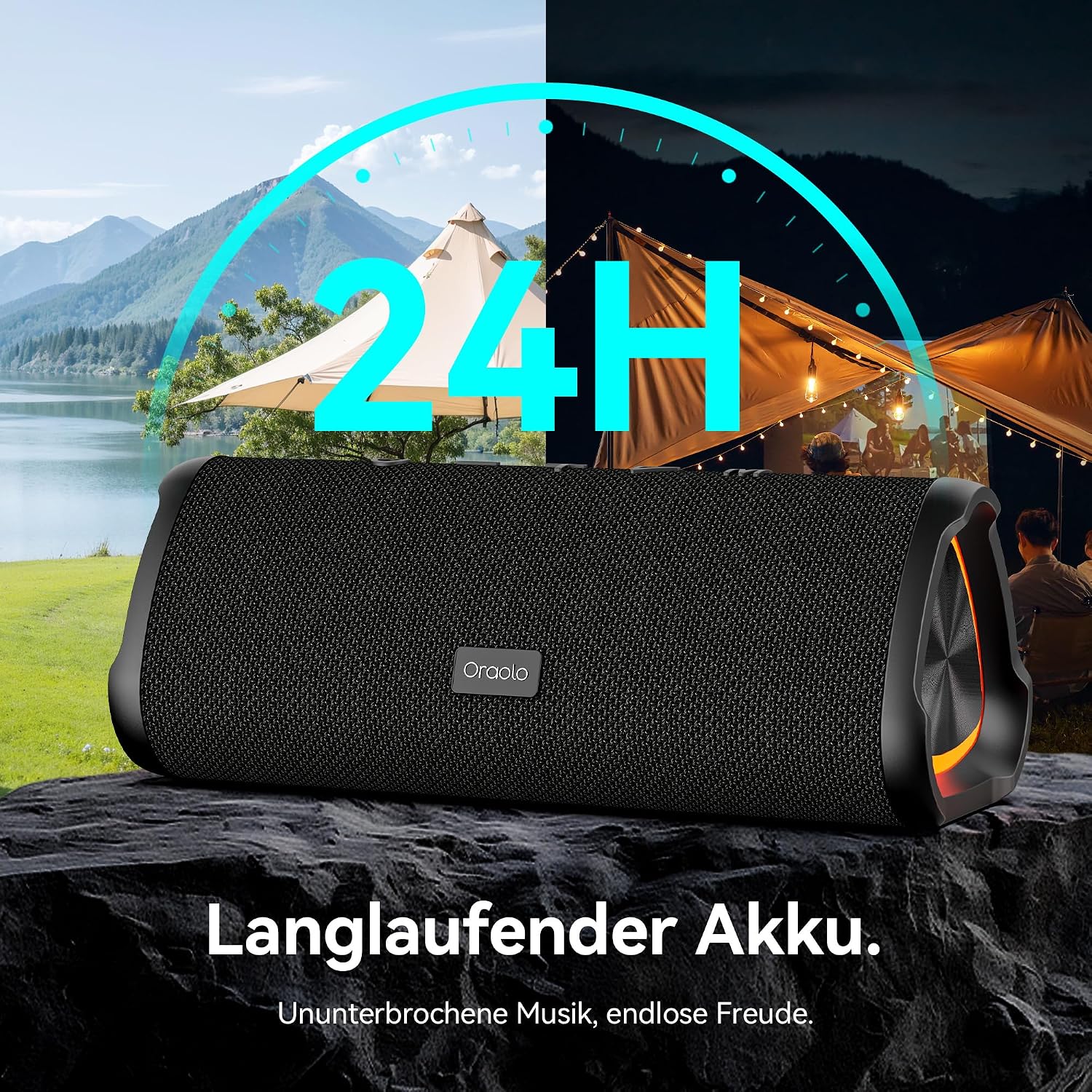 Detalle de Oraolo Bluetooth Tragbarer Lautsprecher mit 20W, IPX6 und 24h Akkulaufzeit – Outdoor & Party Musikbox