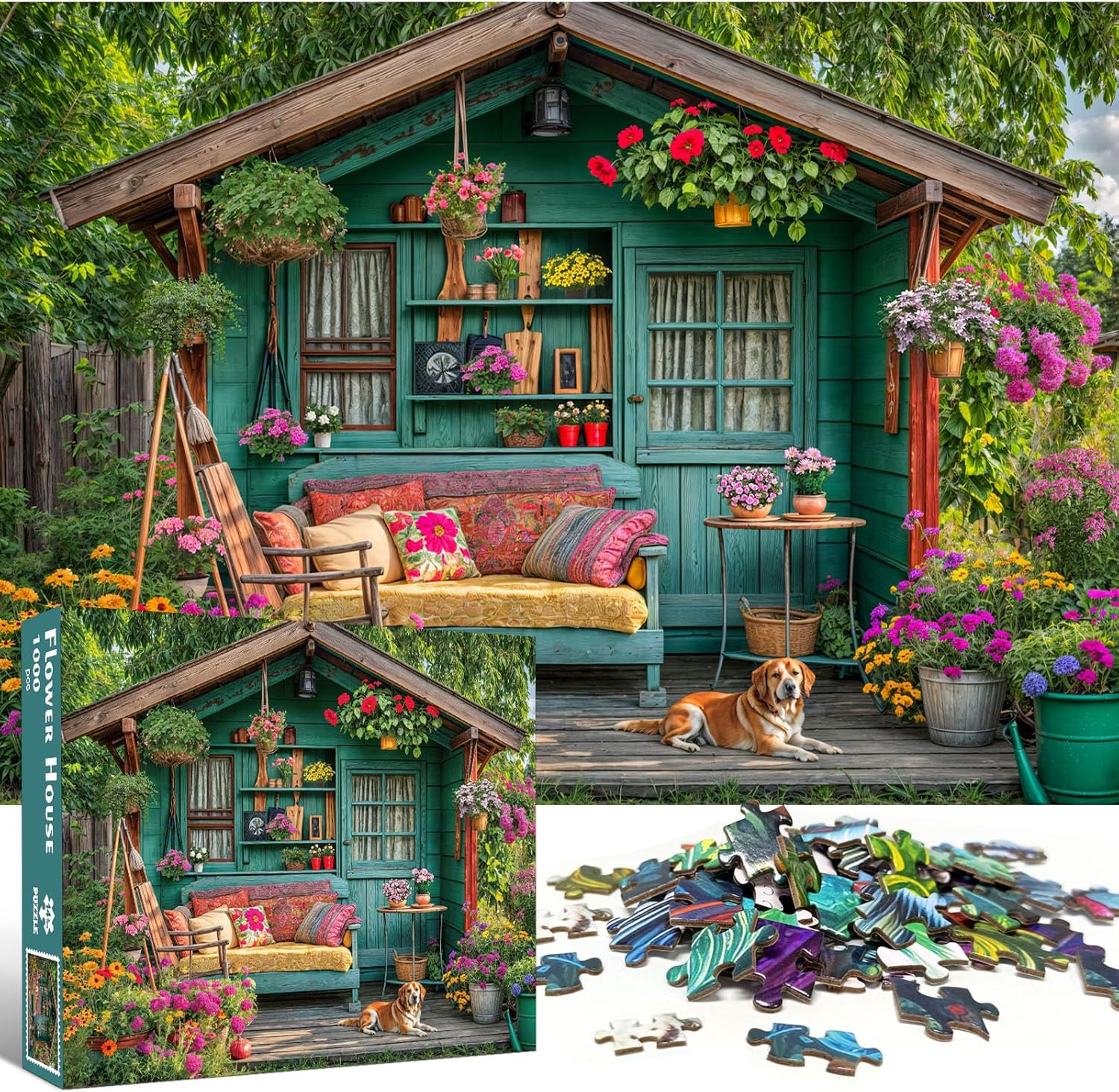 Thumbnail 1 de Jigsaw Puzzles for Adults 1000 Pieces – House in the Garden puzzle (1000-piece set, recycled cardboard)