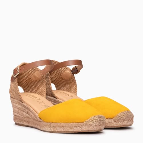 Detalle de Espadrilles à Talon compensé en Cuir Jaune miMaO — EU 37, confort et élégance espagnole