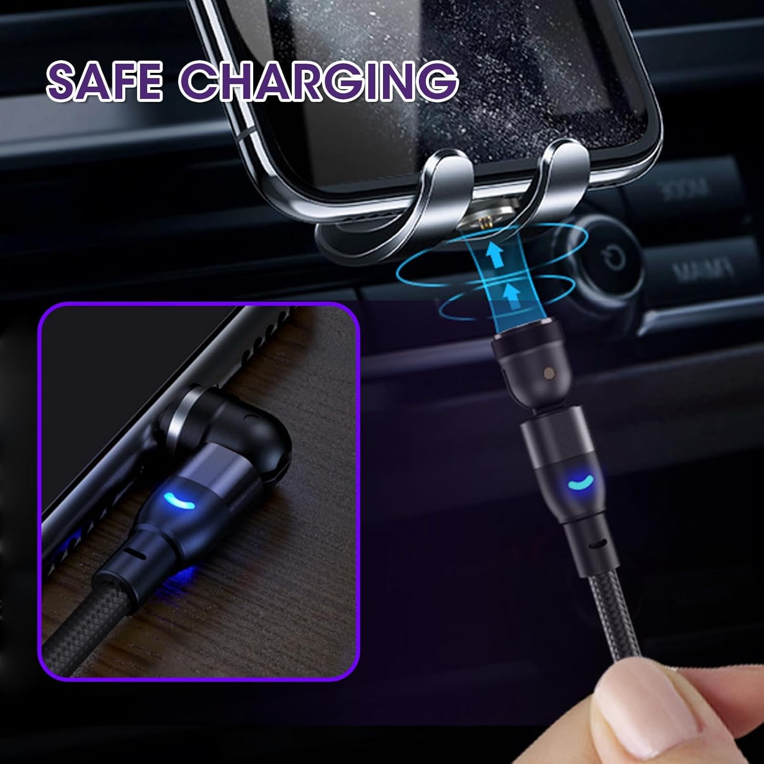 Thumbnail 6 de Qaum Magnetic Charging Cable 2PCS (2M+2M) – 3 in 1 Nylon Braided USB Cable