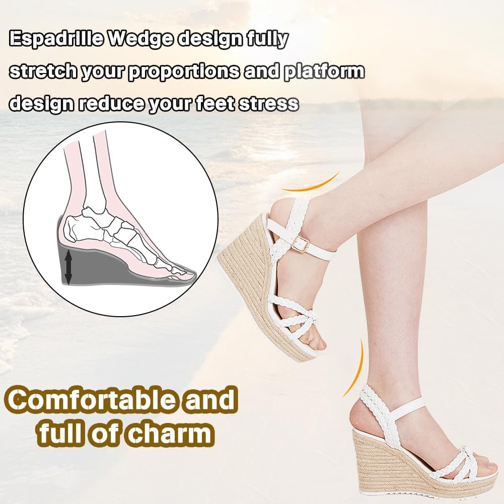 Thumbnail 3 de mikarka Espadrille Wedge Sandals for Women with Braided Knot Ankle Strap – Open Toe Platform