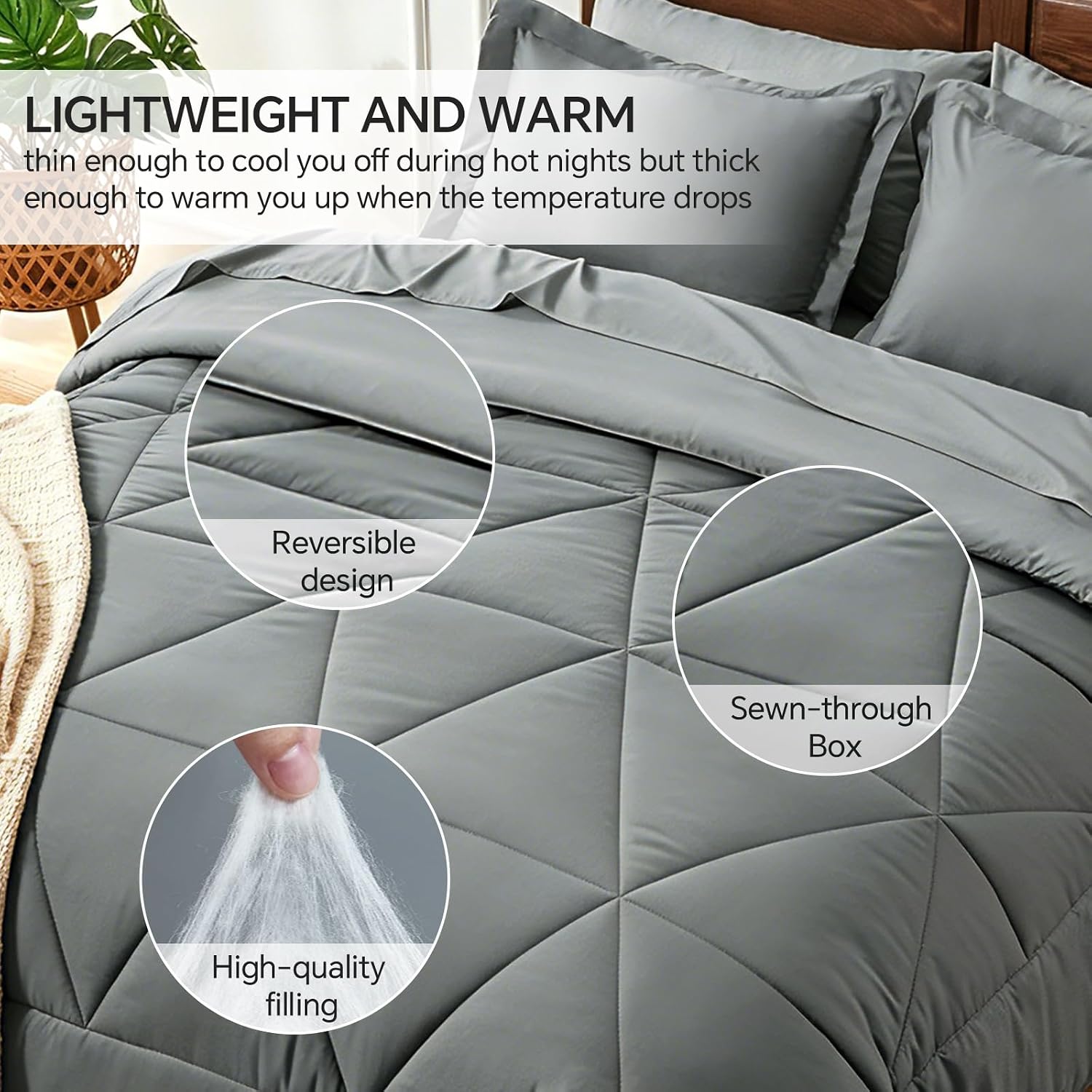 Detalle de BEDELITE King Comforter Set, 7-Piece Dark Gray Bed in a Bag