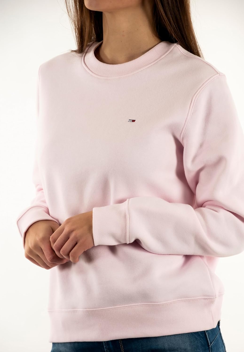 Detalle de Tommy Jeans da donna pullover girocollo in felpa di misto cotone con bordo a coste