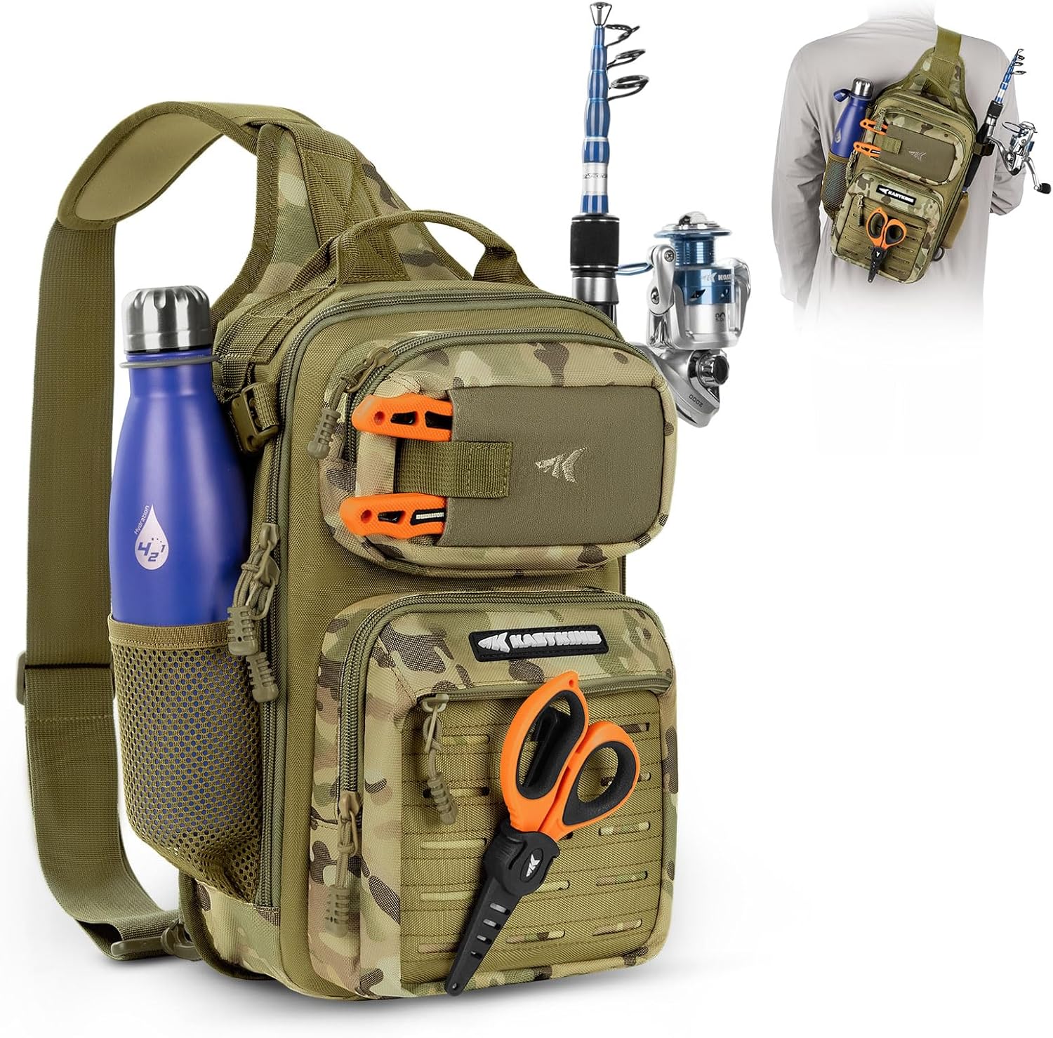 Detalle de KastKing BlowBak Tactical Sling Tackle Bag (Lightweight Fishing Backpack Storage)