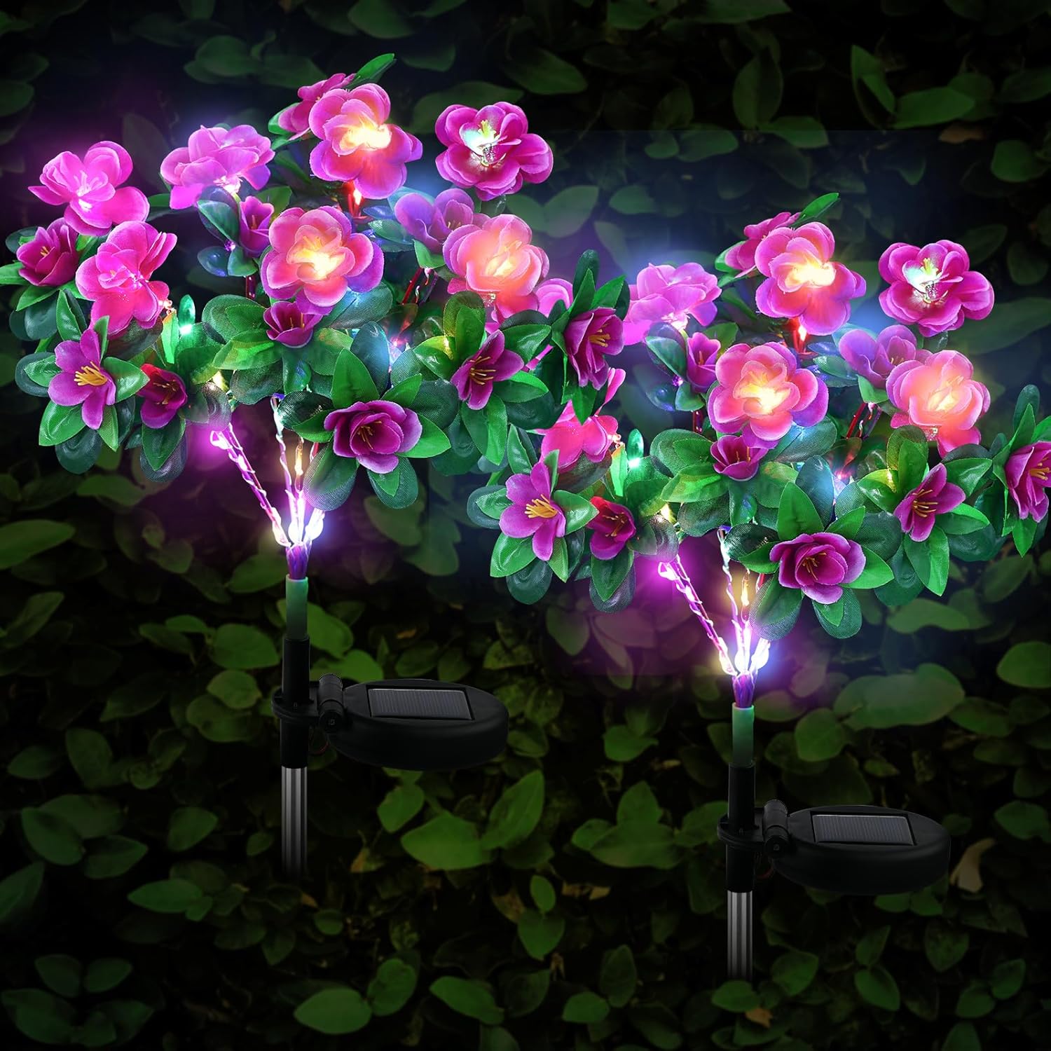 Detalle de FWLWTWSS Solar Flower Lights Outdoor Garden - 2 Pack Rhododendron Solar Lights (Purple)