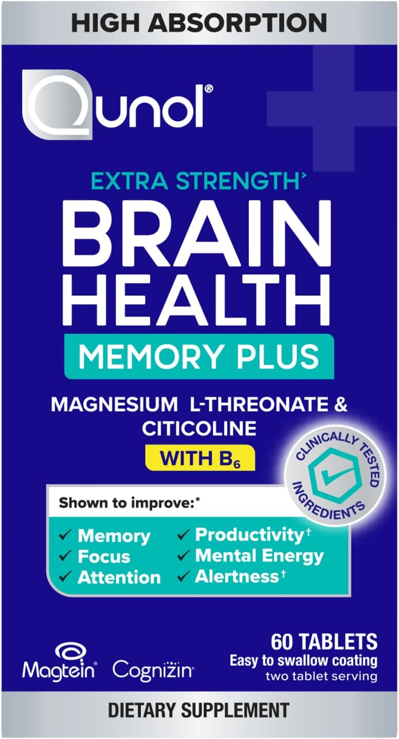 Detalle de Qunol Brain Health Memory Plus Tablets with Magtein, Cognizin & Vitamin B6, 60 Count