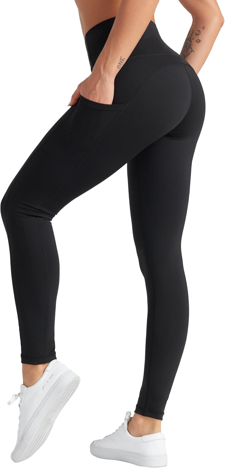 Detalle de THE GYM PEOPLE Pantalon de yoga taille haute femme : legging d’entraînement doux à poches profondes