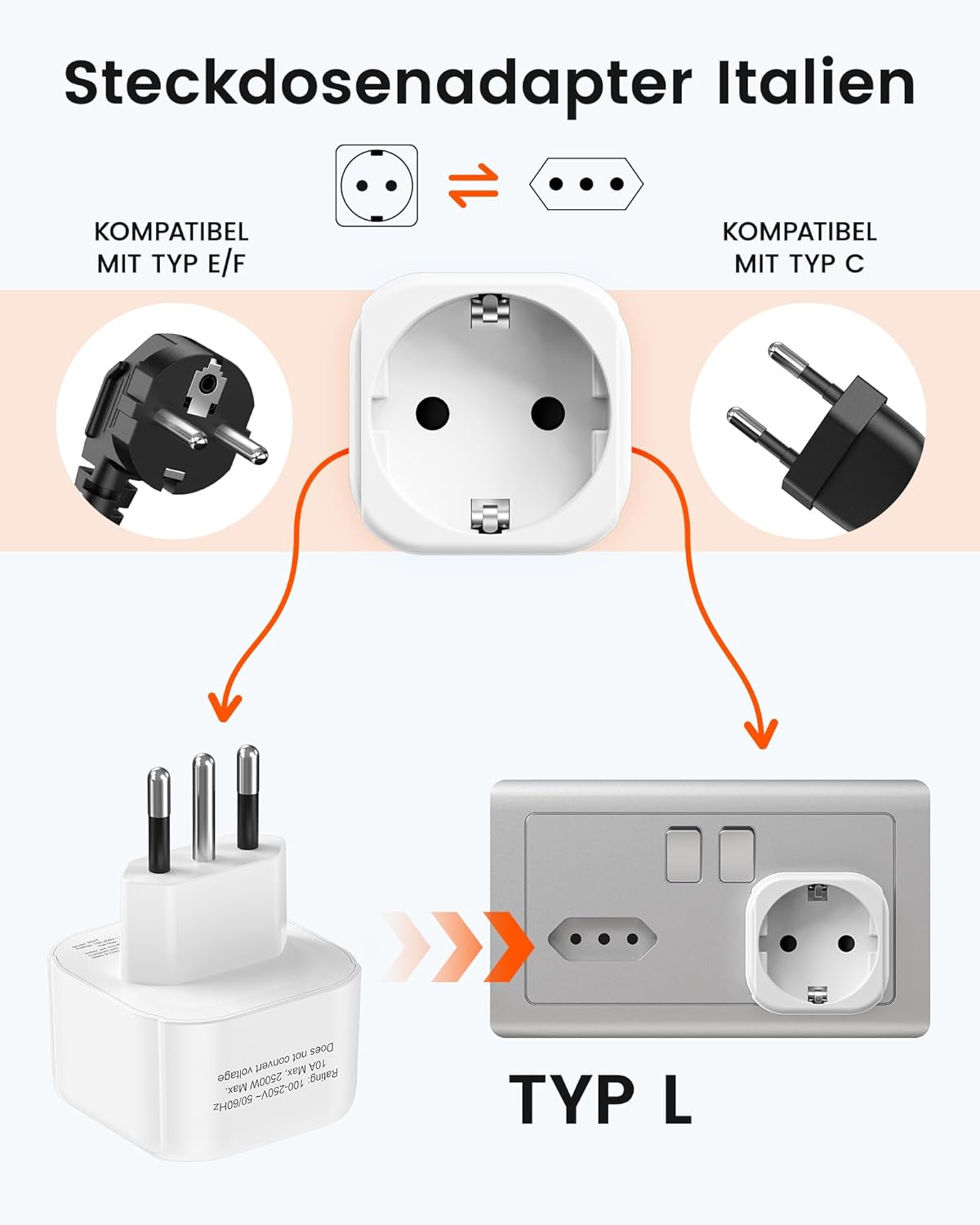 Detalle 2 de LENCENT 2X Reiseadapter Typ-L 2500W