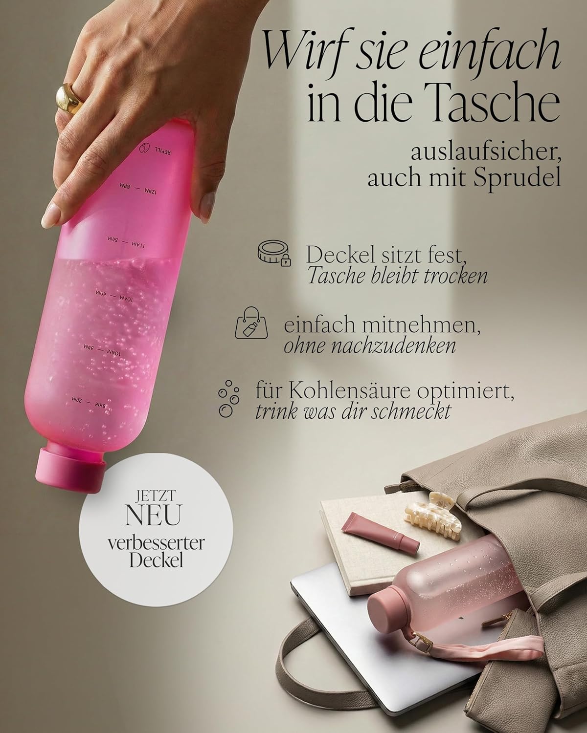 Thumbnail 1 de MAMEIDO Trinkflasche mit Zeitmarkierung, 1,5 l – kohlensäuregeeignet, auslaufsicher, BPA-frei (Glow Couture)