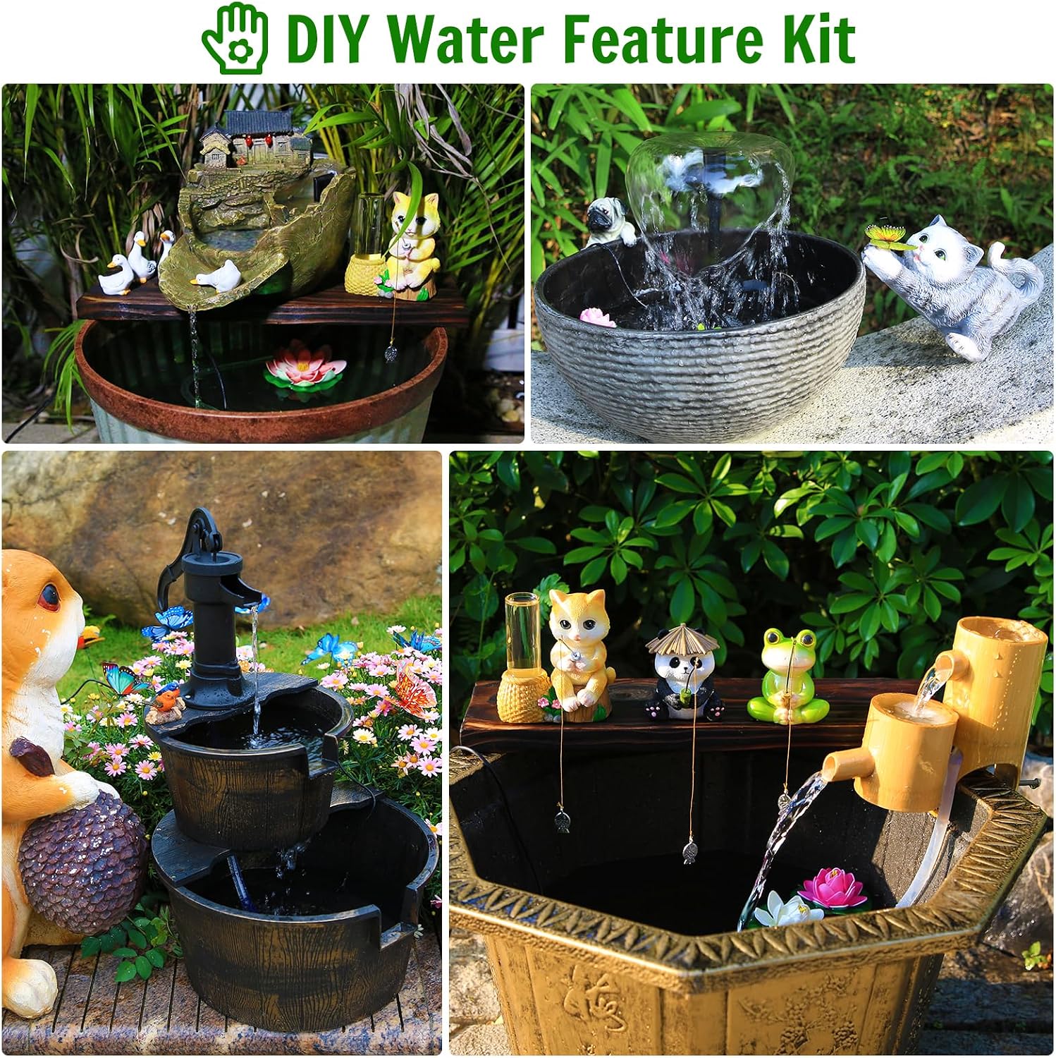 Thumbnail 6 de AMZtime 15W Solar Water Fountain Pump Kit with Glass Panels – 6 Spray Styles for Birdbaths, Pools and Gardens