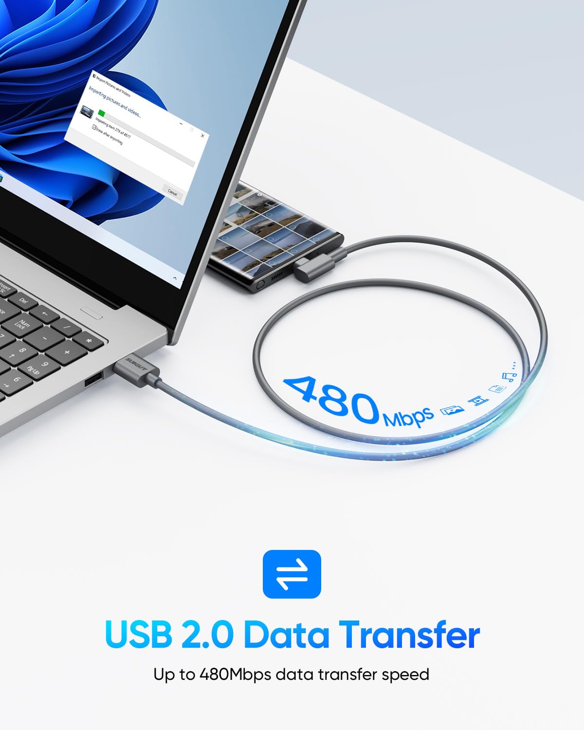 Detalle de SUNGUY USB-C 90° Kabel – 2er Set, 3 m, 3 A Lade- und Synchronisationskabel Typ-C