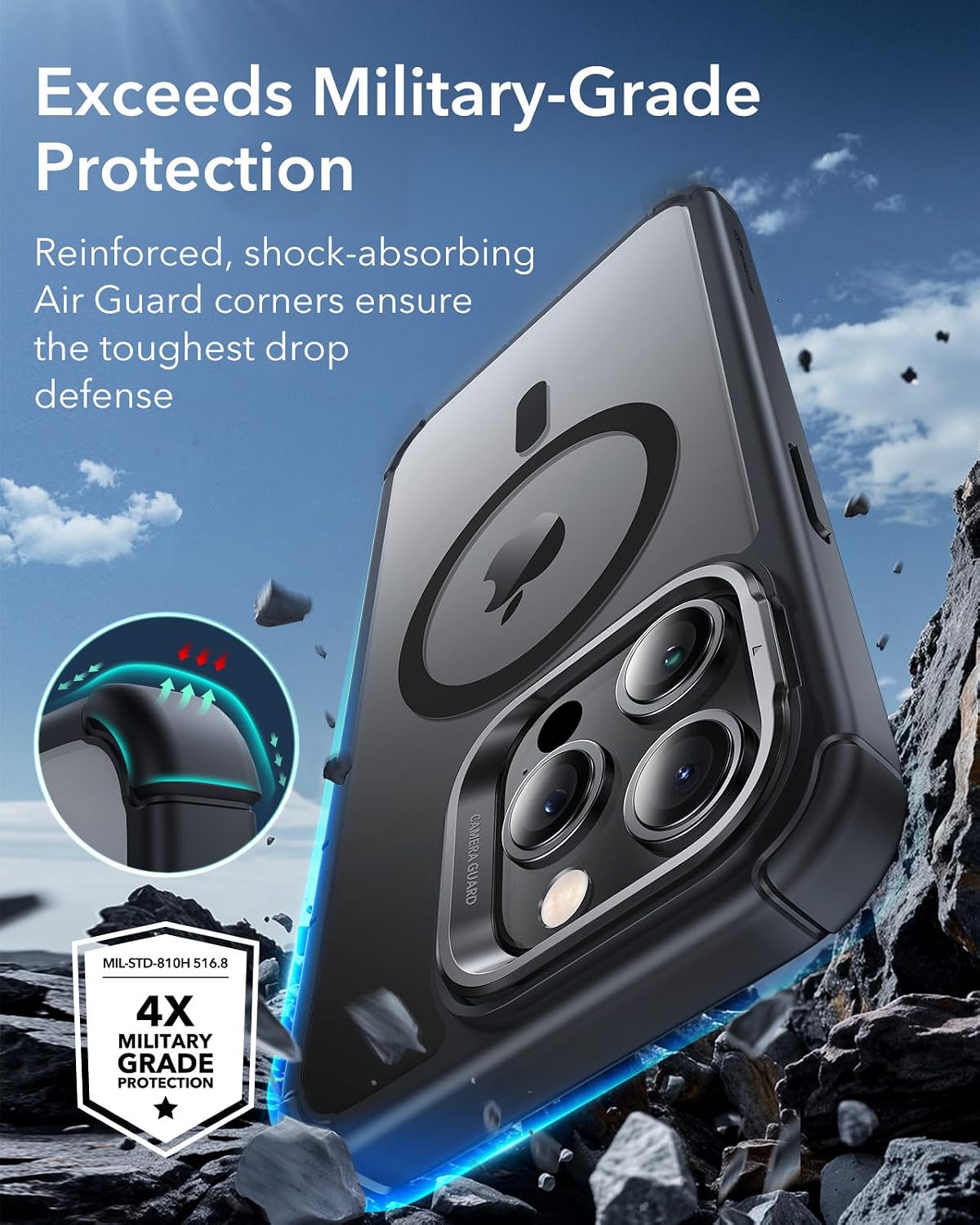 Detalle 2 de ESR Armor Series Case with Stand for iPhone 13 Pro Max (Clear Black) with MagSafe Compatibility