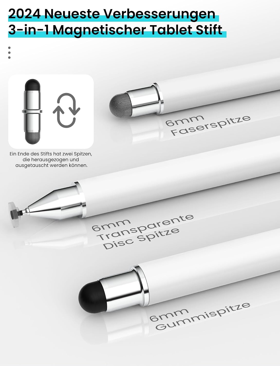 Detalle de MEKO 3-in-1 Magnetischer Touchscreen-Stift mit Disc-, Fibre- und Gummispitze
