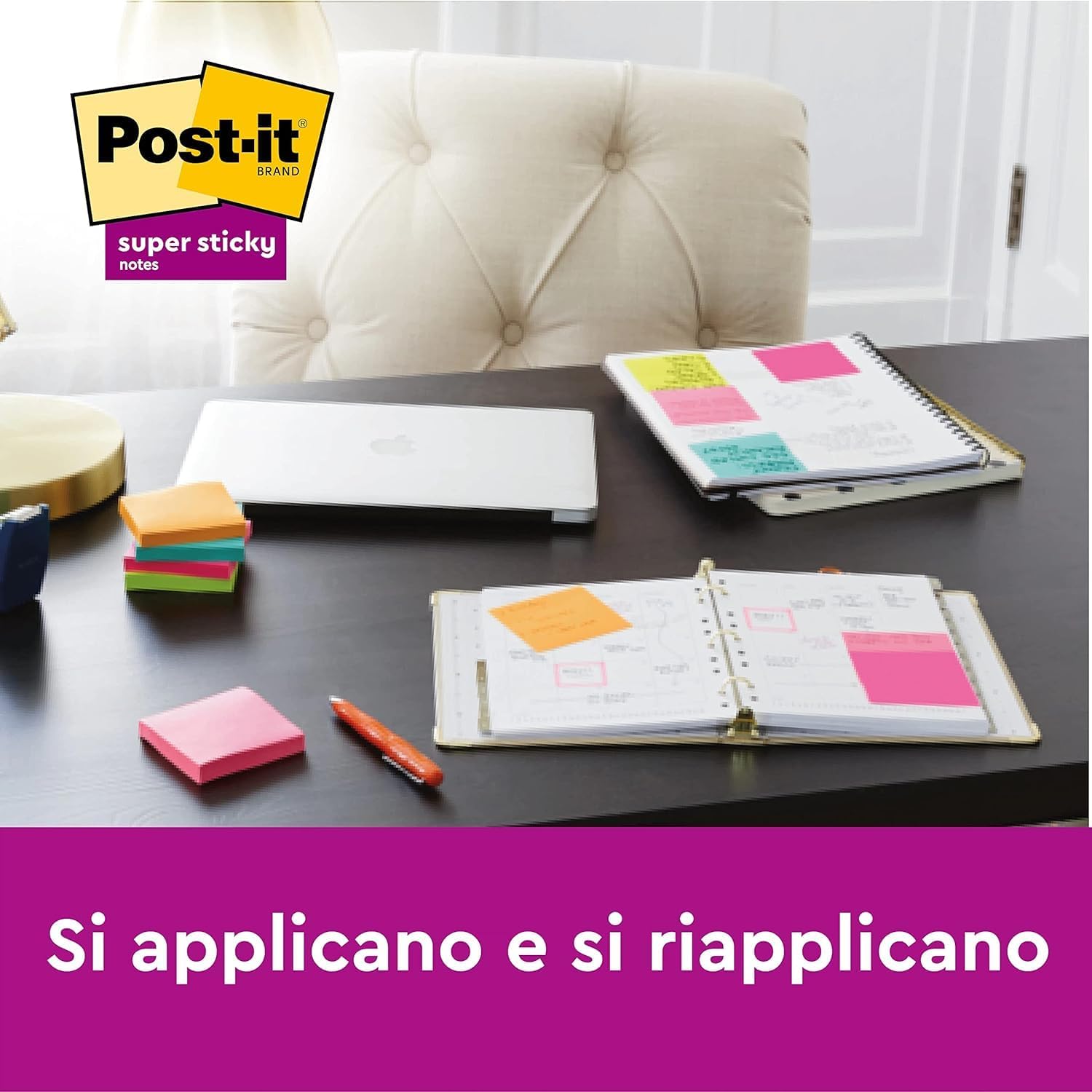 Detalle de Post-it Foglietti Super Sticky Collezione Carnival – 12 blocchetti, 90 fogli ciascuno, 76 x 76 mm