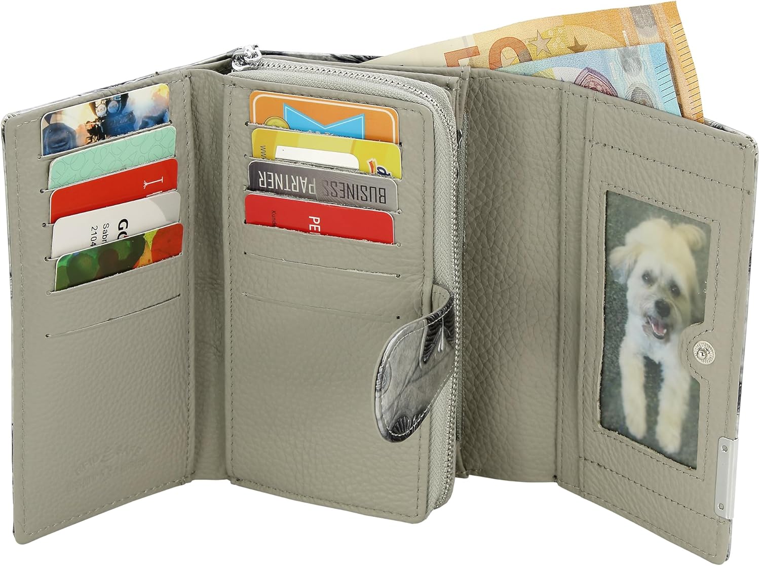 Detalle de Jennifer Jones Damen Leder Geldbörse Groß mit RFID-Schutz – Schmetterlings-Motiv, Silber