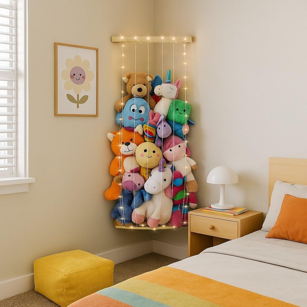 Thumbnail 6 de PUTSKA Corner Nursery Storage Shelf – Space-Saving Wooden Organizer for Plush Toys, Baby Essentials & Nursery Décor