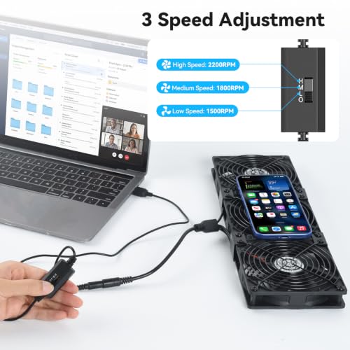 Thumbnail 1 de ELUTENG Triple 140mm PC Fan (DC 12V, 3-Speed) – Flexible Rack Cooling