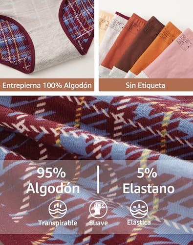 Thumbnail 4 de INNERSY Bragas de mujer de algodón elástico, pack de 6 culotte hipster (cintura midi) en multicolor