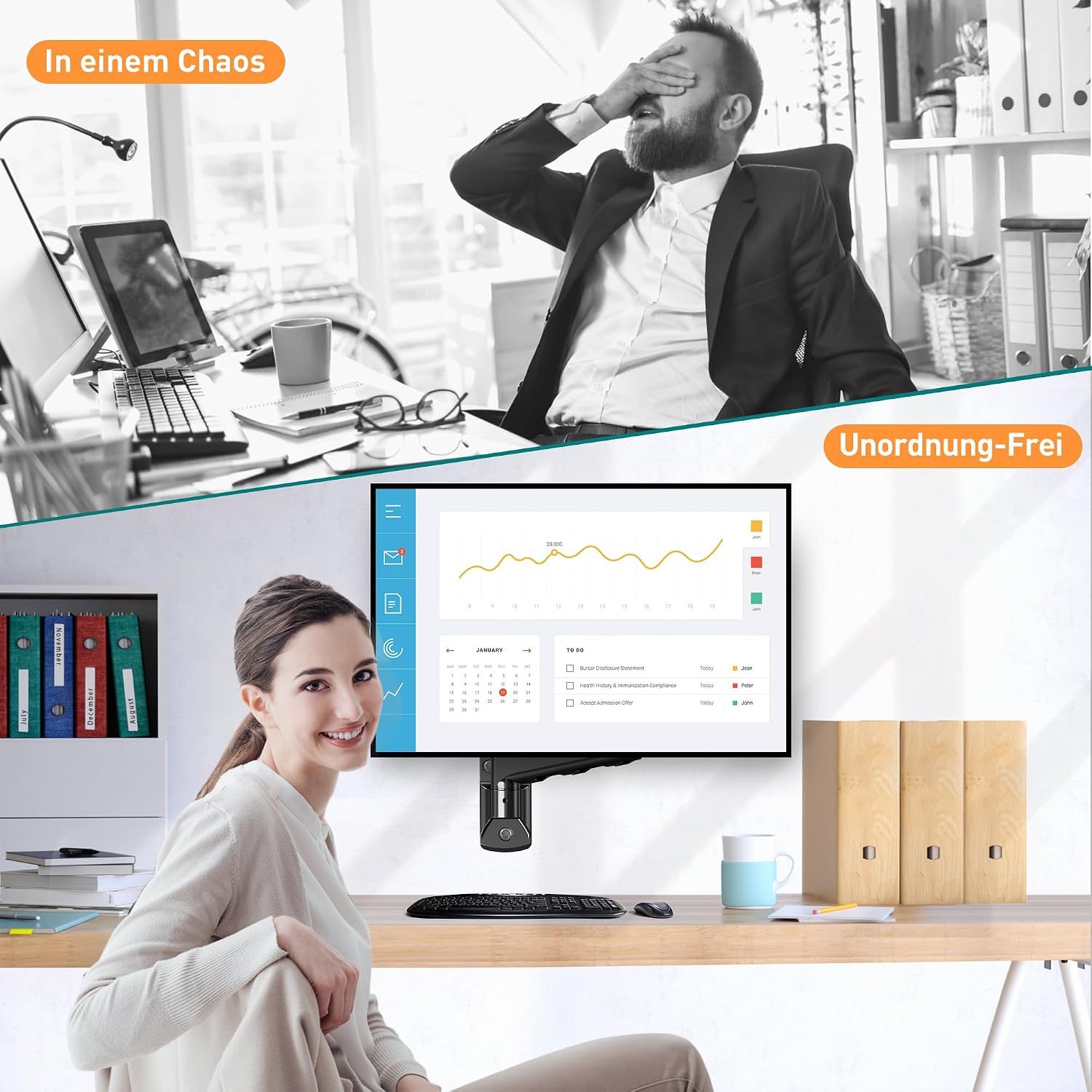 Thumbnail 4 de ELIVED Monitor-Wandhalterung EV023A für 13–32" bis 9 kg (VESA 75/100) mit 180° Schwenk-, 360° Dreh- und Höhenverstellung