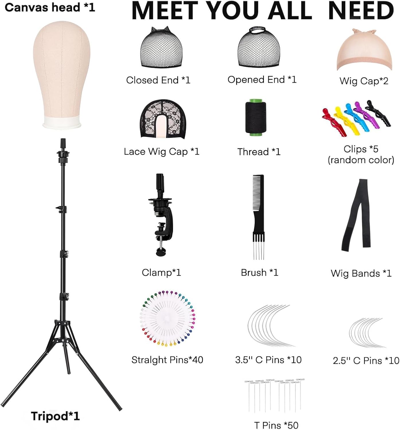 Detalle 2 de CASDUCT 63-In Wig Stand Tripod with 22-In Head – Canvas Head Block Kit for Wig Making