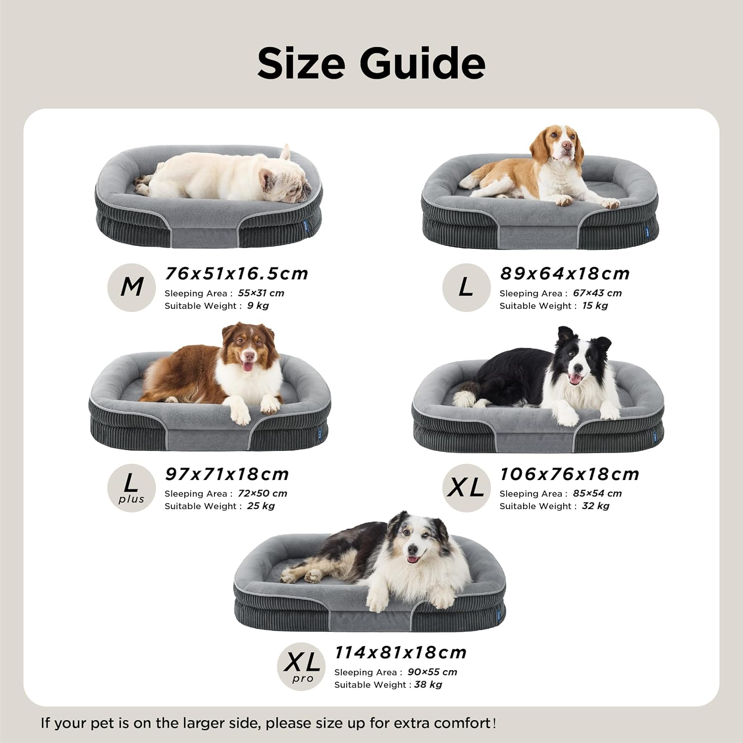 Detalle 2 de BEDSURE XL orthopädisches Hundebett für große Hunde – 360° ovales Hundesofa mit Rand, wasserdichtem Bezug und stützender Ultra-Soft-Fleece-Beschichtung