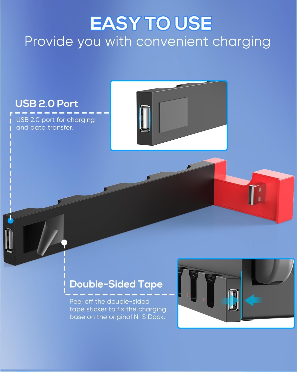 Detalle de FYOUNG Switch 1 & Switch OLED Controller Charger Dock (4-in-1) with USB Type-C Cable