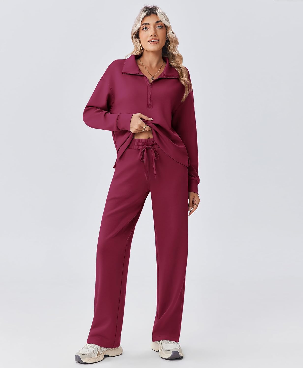 Detalle de PINSPARK Women's Half-Zip Two-Piece Sweatsuit, Lightweight Stretch Fabric