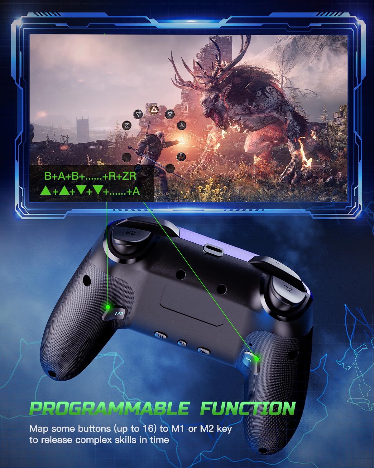 Detalle de VOYEE Switch Controller: Kabelloser Pro Controller mit 1000 mAh Akku, RGB Blitz, Zwei Paarungsarten und Wake-Up-Funktion