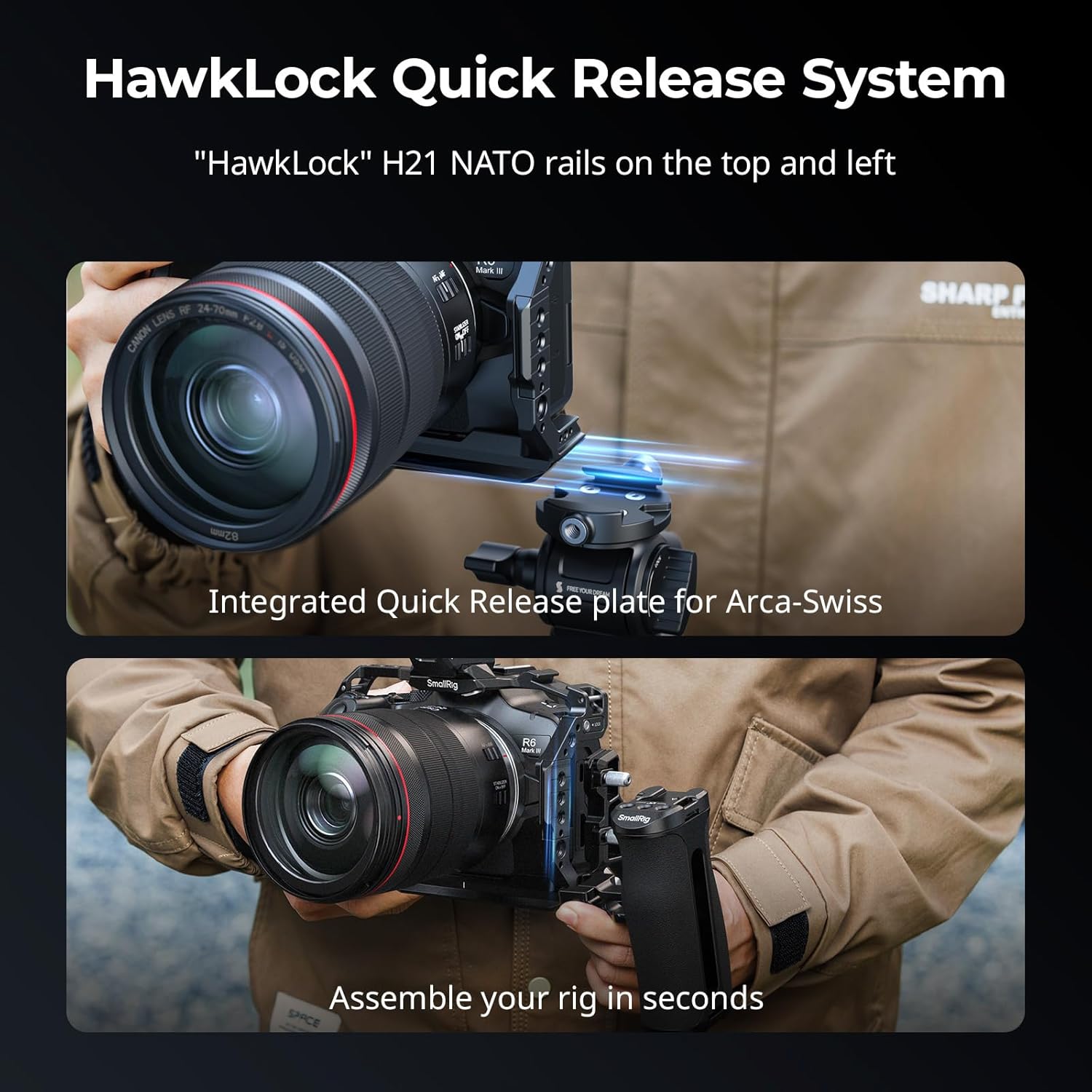 Detalle 2 de SmallRig HawkLock - Gabbia a sgancio rapido per Canon EOS R6 Mark III / R6 Mark II (5954)