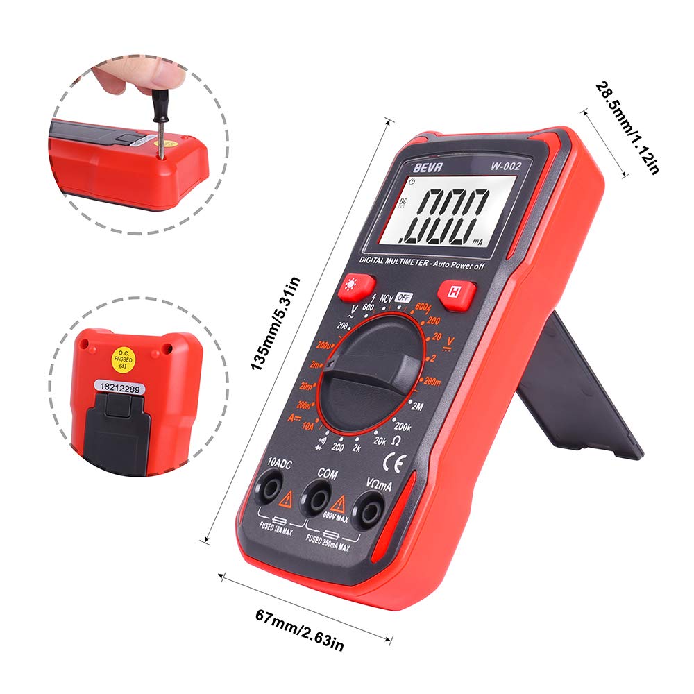 Detalle de BEVA digitale multimeter met achtergrondverlichting en temperatuurmeting tot 1.000 °C