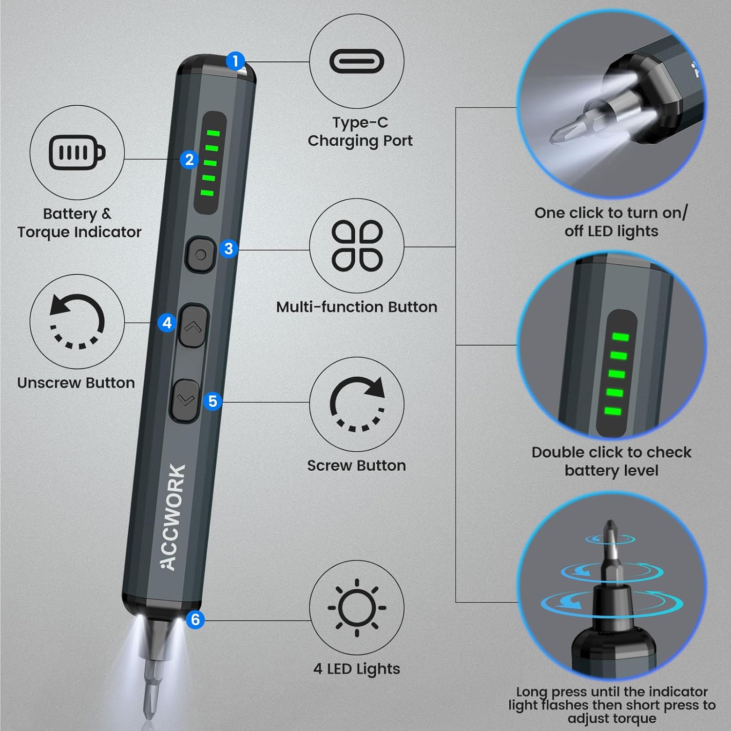Thumbnail 1 de Accwork Mini Electric Screwdriver 68-in-1 Precision Set with 64 Magnetic Bits