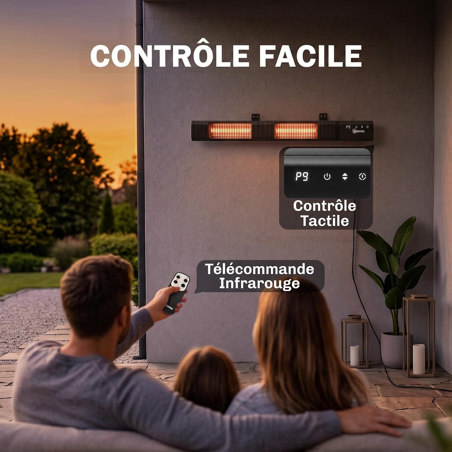 Detalle 2 de Outsunny 842-501V90BK infrarood terrasverwarmer 3000 W, IP65, wandmontage