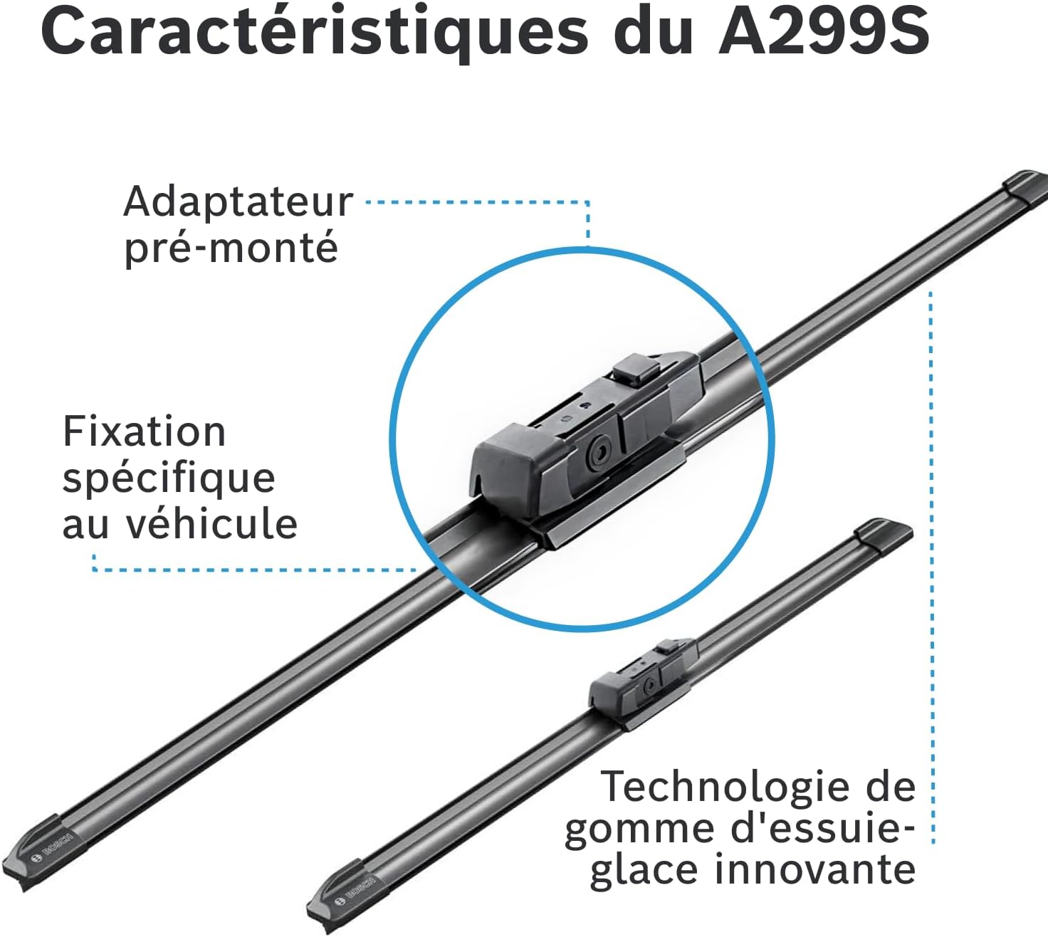 Thumbnail 5 de Bosch Aerotwin A299S – Jeu de 2 balais d’essuie-glace avant, adaptateur pré-assemblé (600 mm / 340 mm)