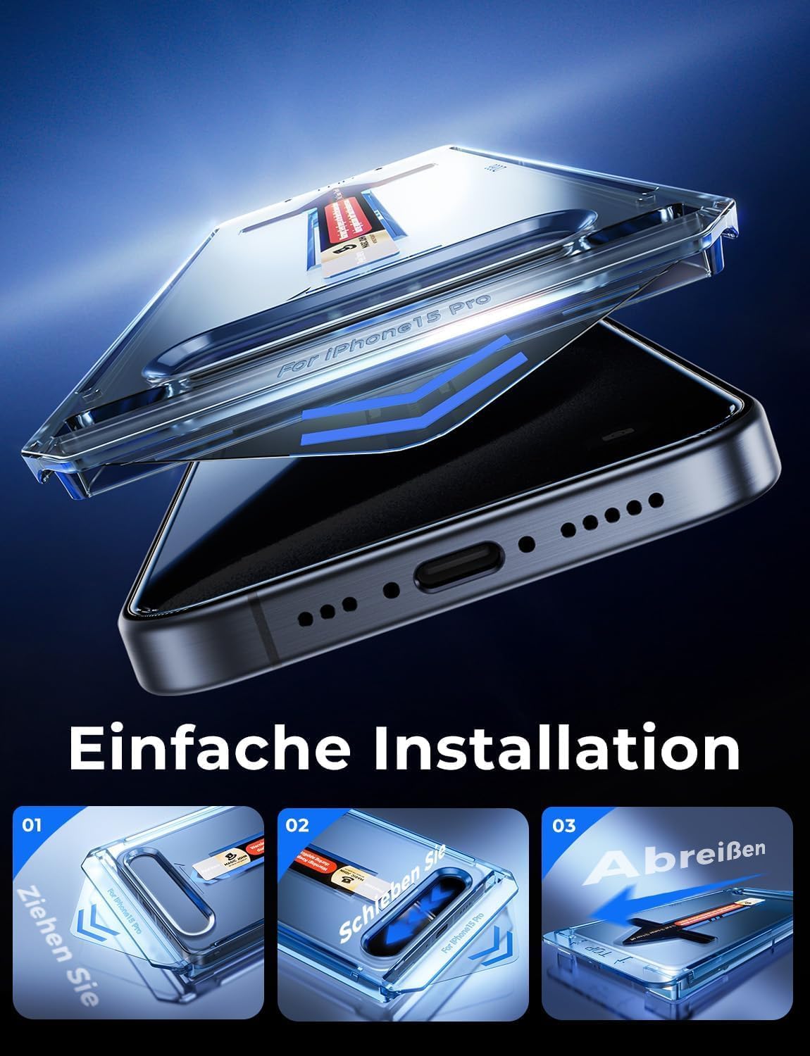 Detalle 2 de MAGIC JOHN 2-Stück Displayschutzfolie für iPhone 15 Pro (6,1 Zoll) mit Sichtschutz, 28° Blickwinkel, 9H, Staub-Entfernung und Blasenfrei-Installation