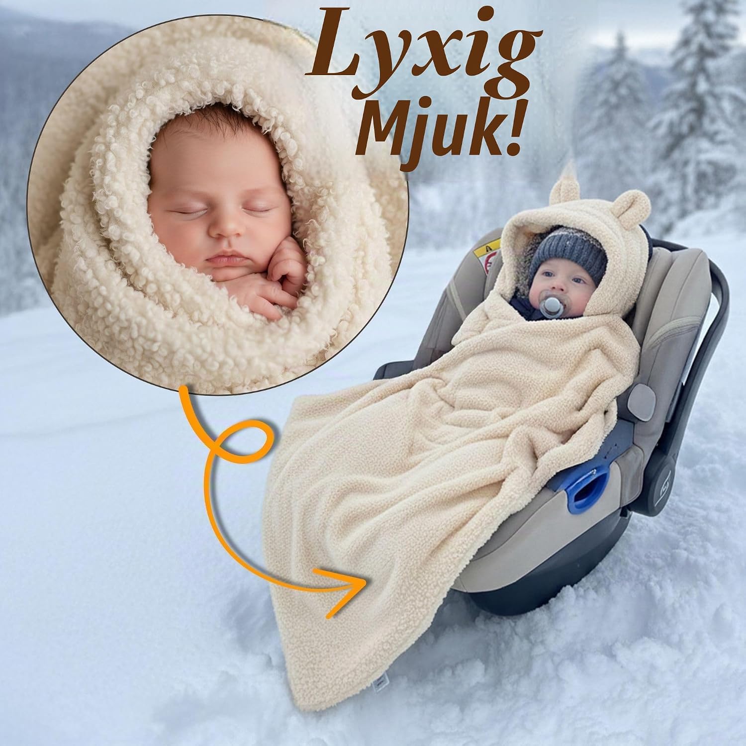 Detalle de Totsy Baby bouclé-vagnfilt 90 × 90 cm med huva, dubbelsidig och krämfärgad