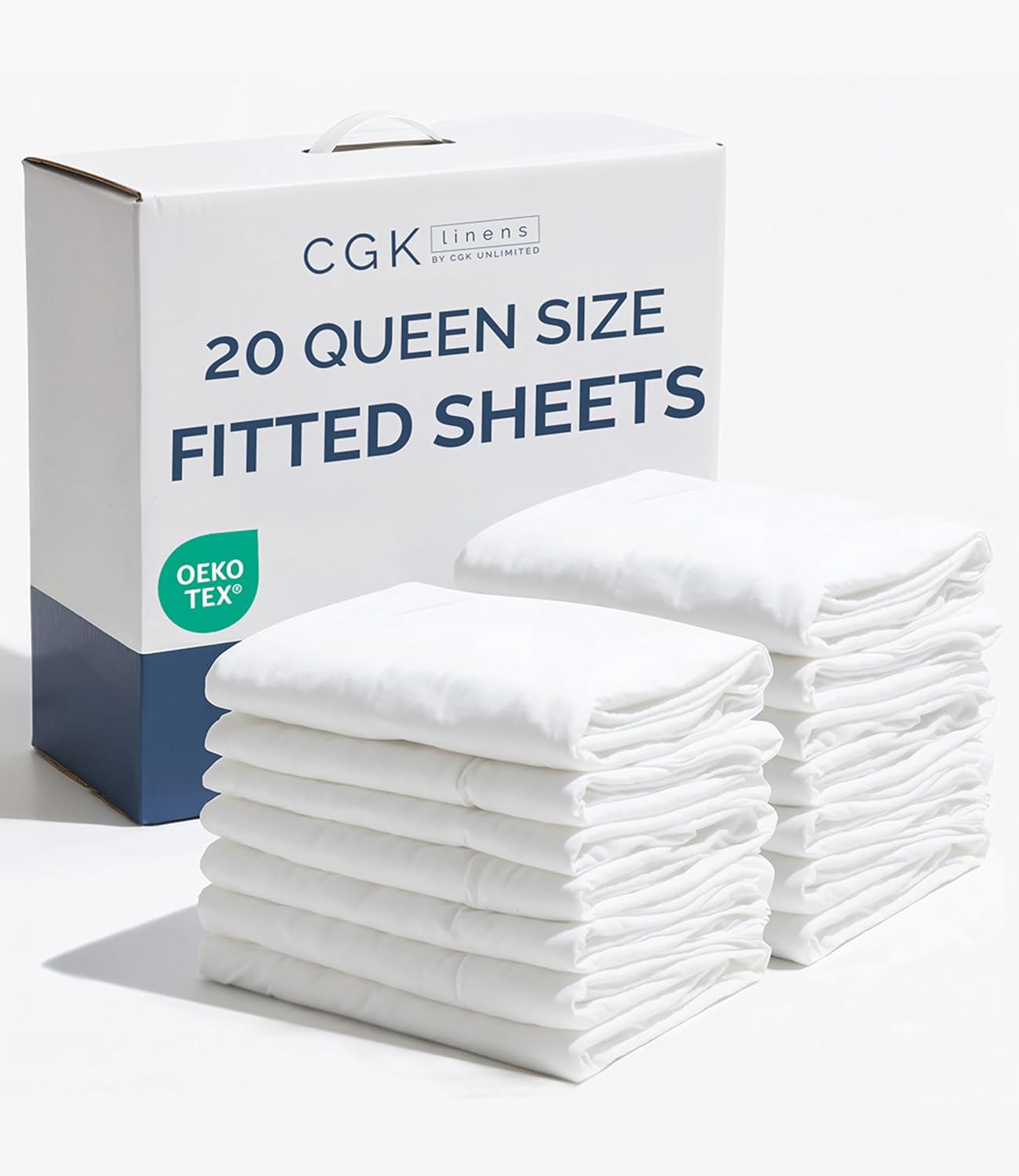 Detalle de Bulk Case Pack of 20 Queen Fitted Sheets with Deep Pockets in White