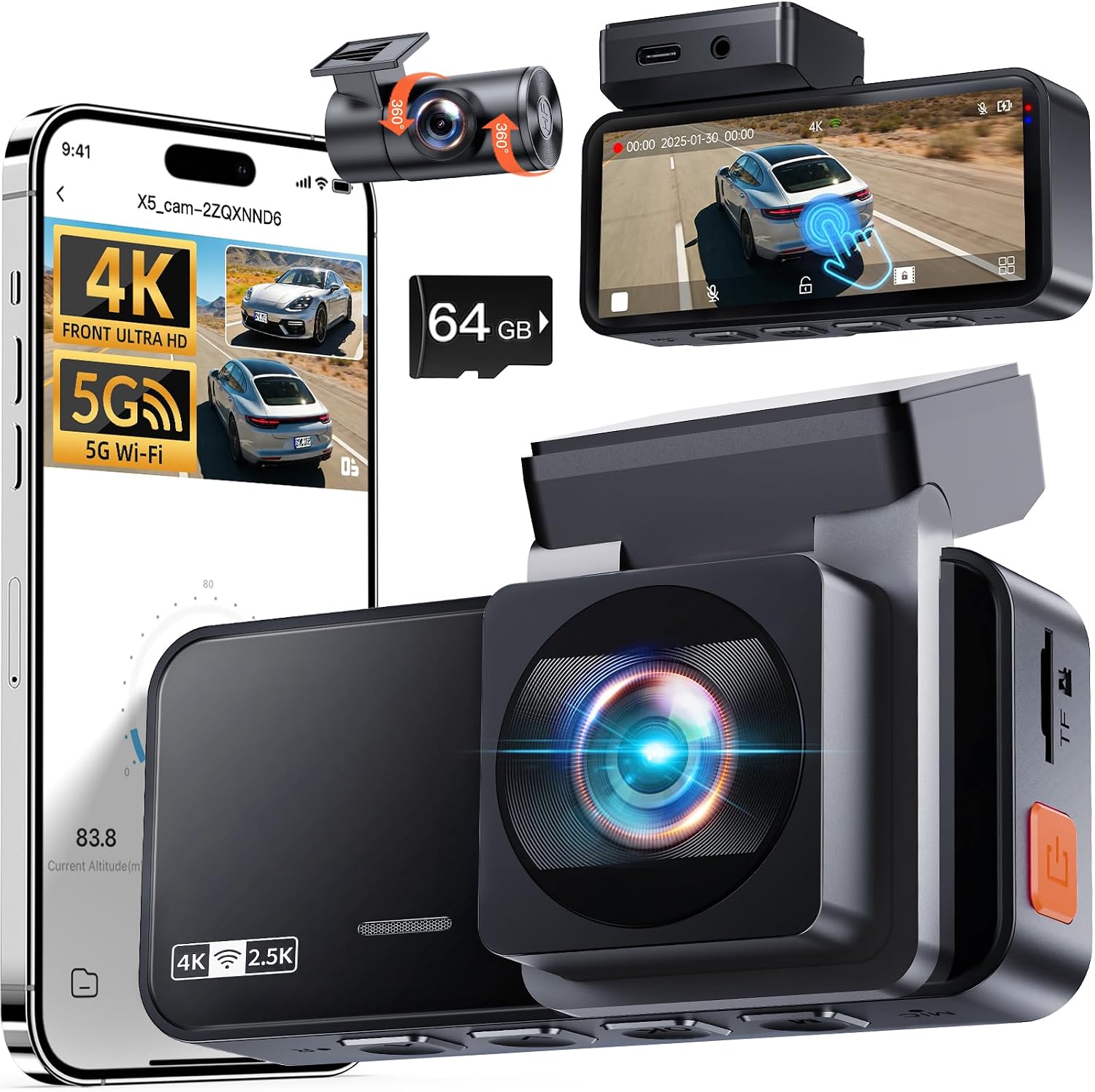 Detalle de WINAIL Front and Rear Dash Cam 64GB