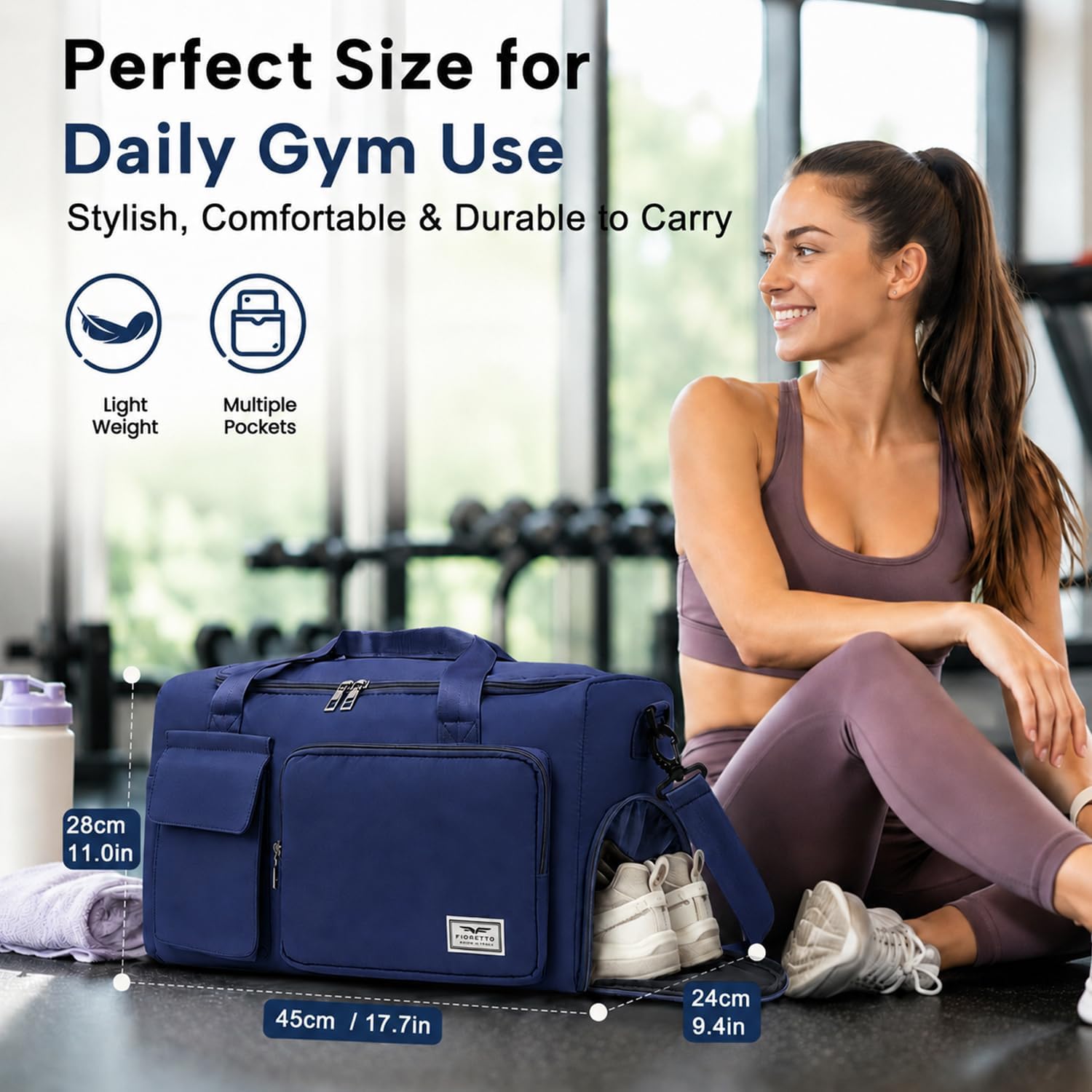 Thumbnail 4 de FIORETTO Gym Bag with Wet Pocket and Shoe Compartment – 30L, Foldable & Water-Resistant