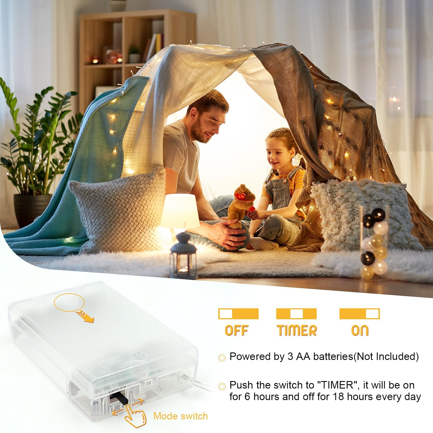 Detalle 2 de A.bigwhale LED-Lichterkette Batterie (30 LED) warmweiß mit 6h-Timer für Innen