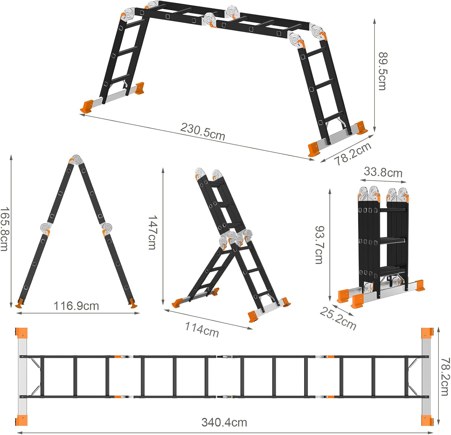 Thumbnail 6 de AMHANCIBLE Mehrzweckleiter EBAL01RN – 12 Stufen, 6 Positionen, TÜV/GS zertifiziert