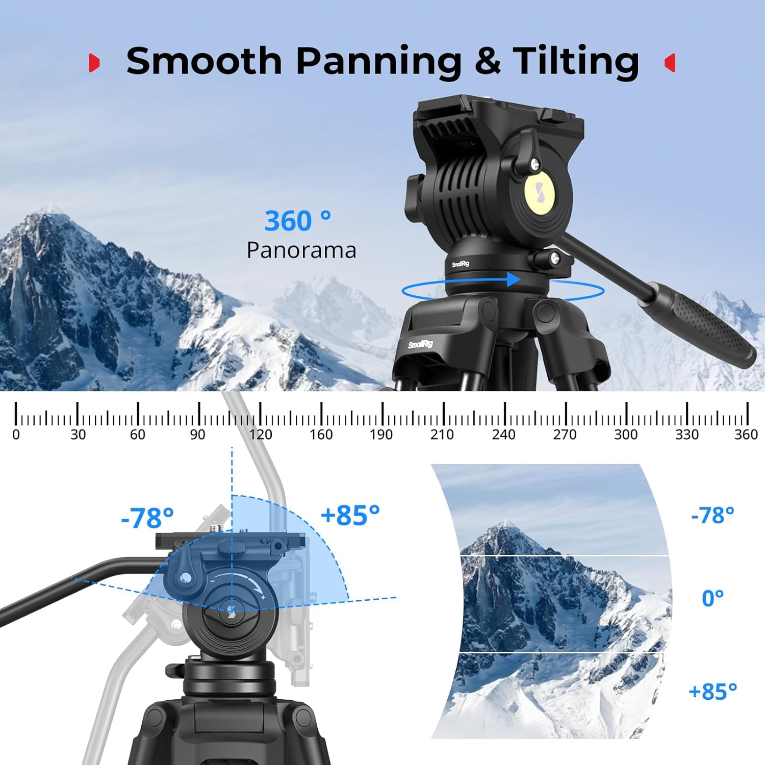 Detalle de SMALLRIG 73''/186 cm Trépied Vidéo Robuste en Alliage d'Aluminium AD-14