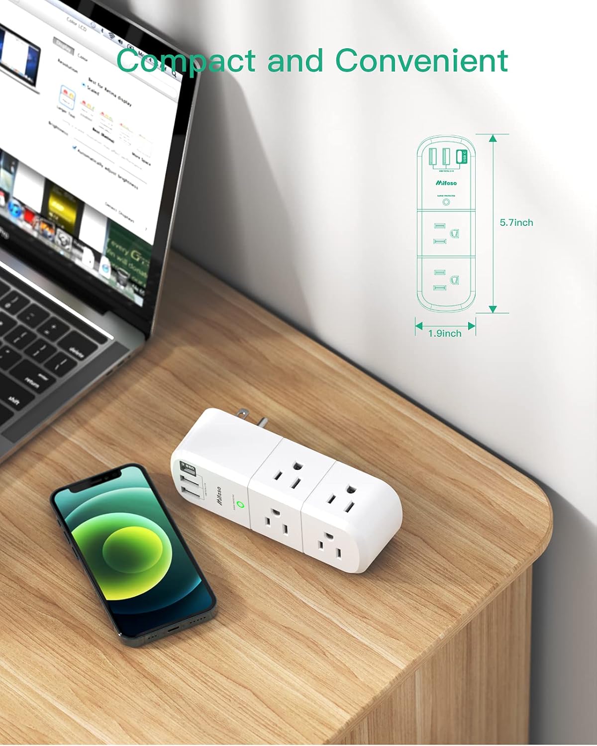 Thumbnail 5 de Mifaso Outlet Extender 1800 Joules Surge