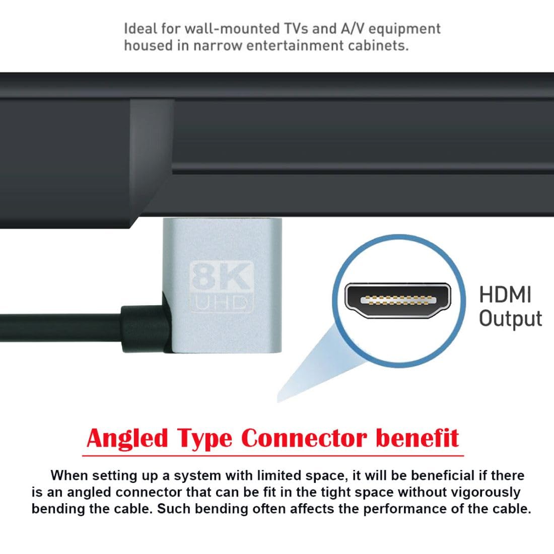 Detalle de chenyang HDMI 2.1 Kabel mit 90°-Winkel, 0,5 m – extrem flexibel, 8K/60Hz & 4K/120Hz